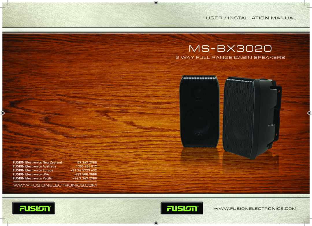 Fusion MS-BX3020 installation manual User / Installation Manual, Way Full Range Cabin Speakers 