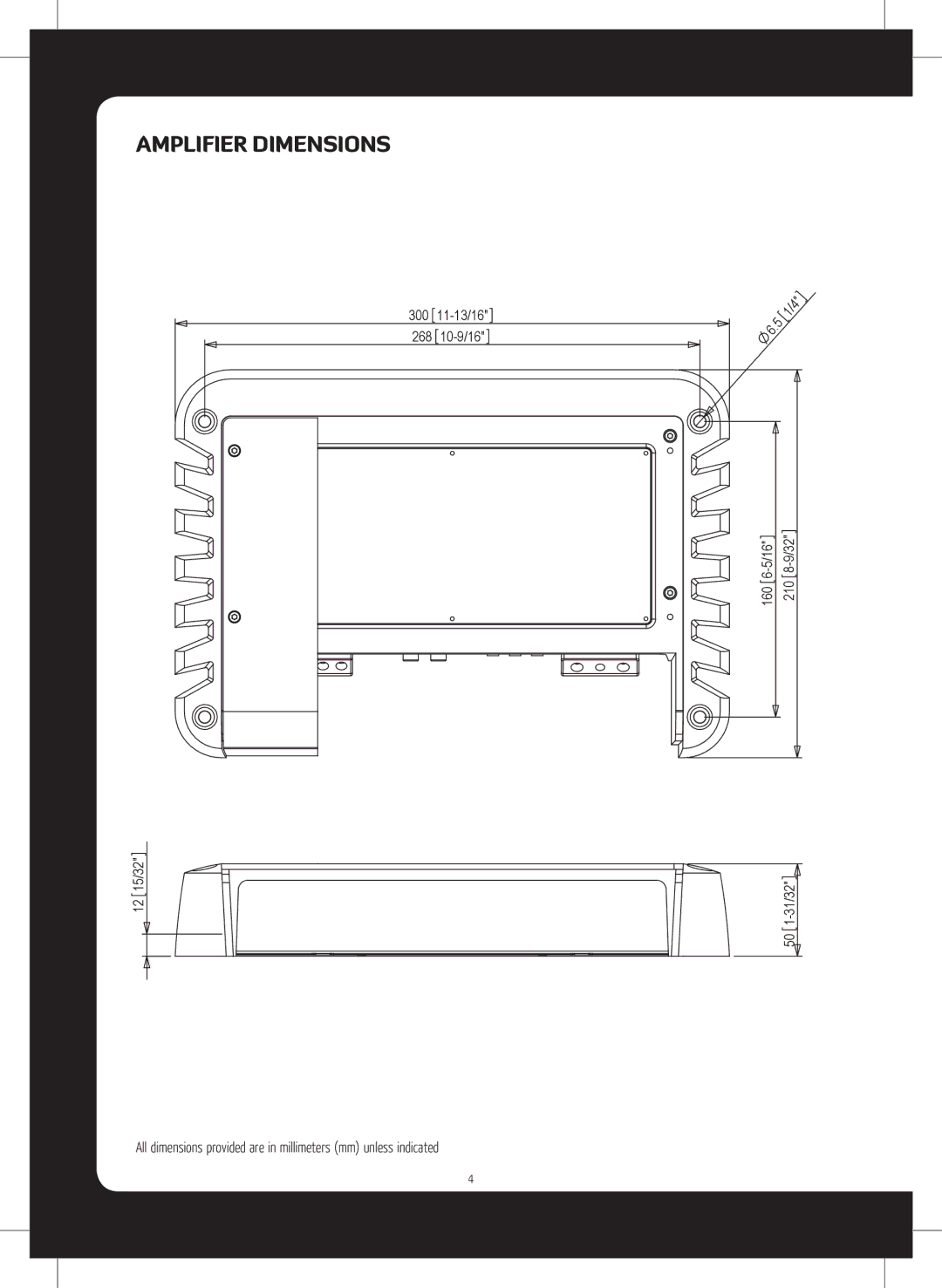 Fusion MS-DA51600 installation manual Amplifier Dimensions 