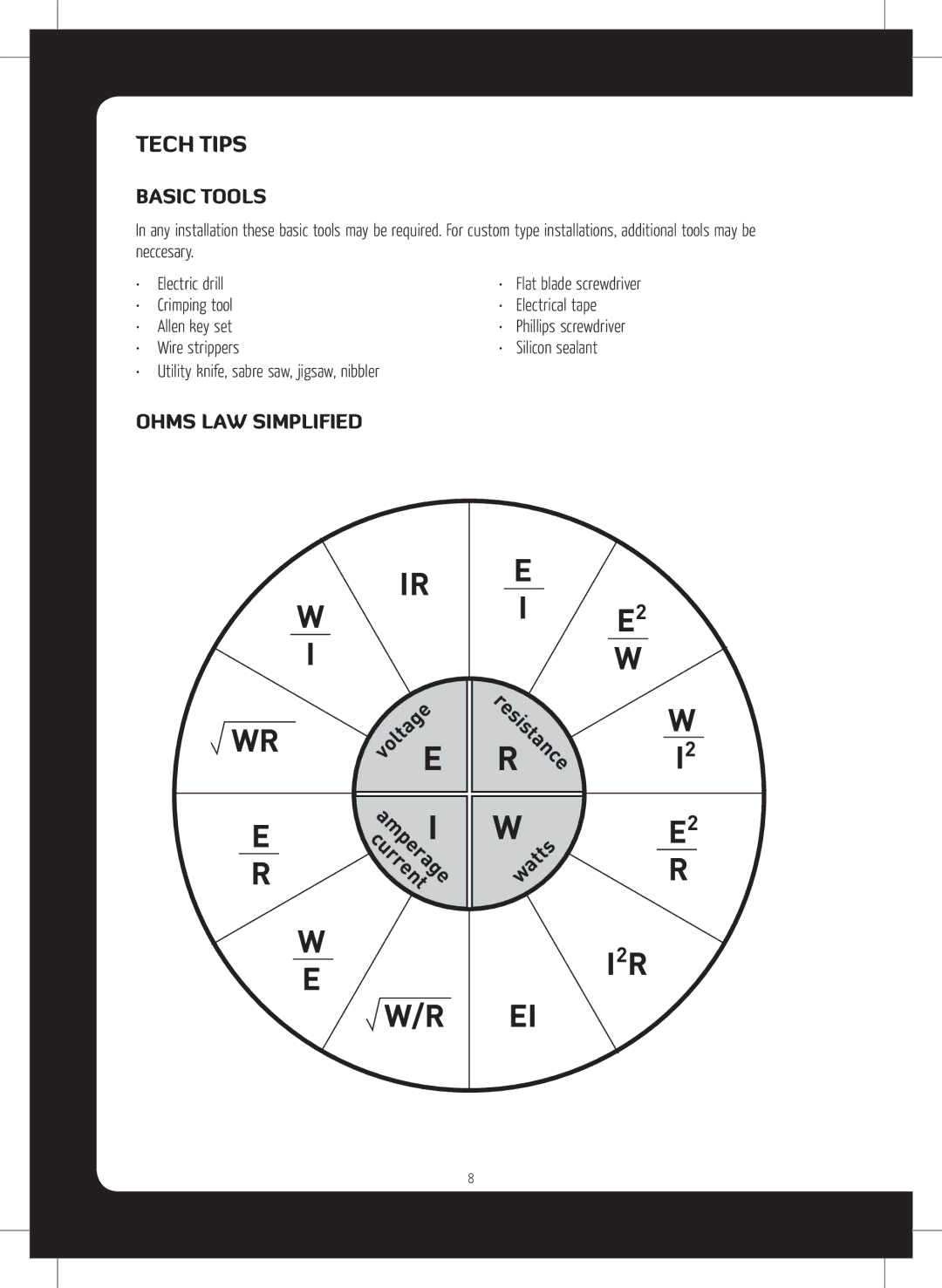 Fusion MS-DA51600 installation manual Tech Tips, Basic Tools, Ohms LAW Simplified 