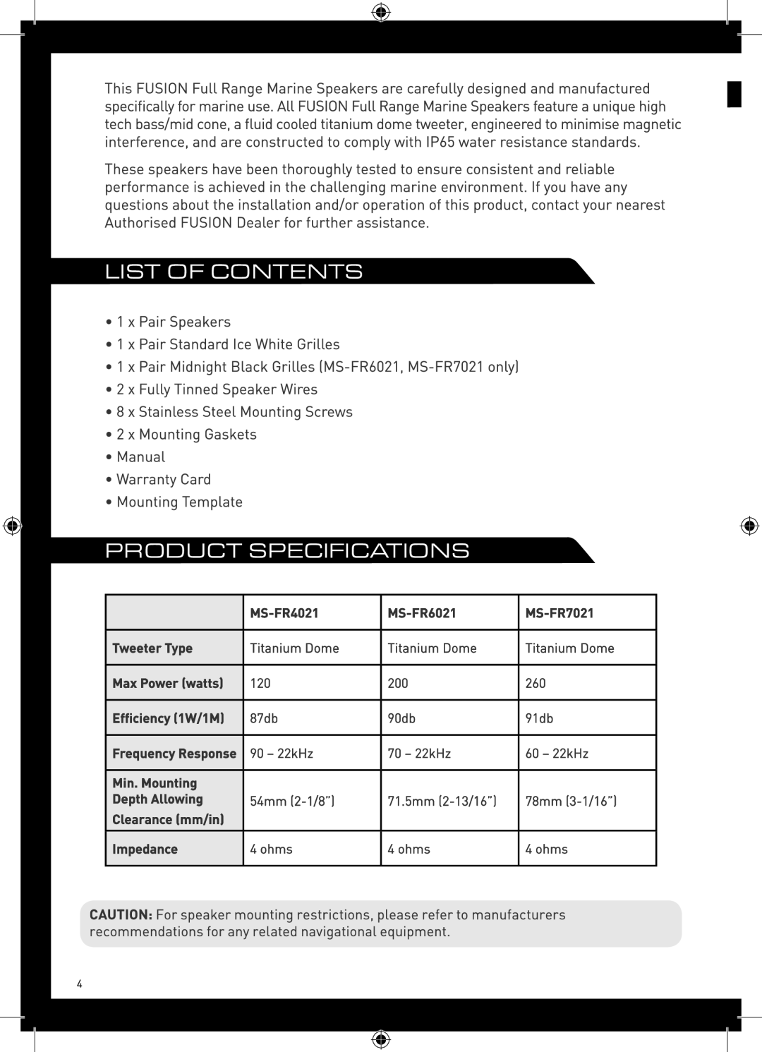 Fusion manual MS-FR4021 MS-FR6021 MS-FR7021 Tweeter Type 