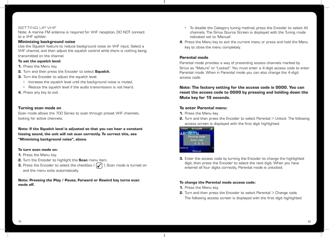 Fusion MS-IP700, MS-AV700 Minimizing background noise, Turning scan mode on, Parental mode, To enter Parental menu 