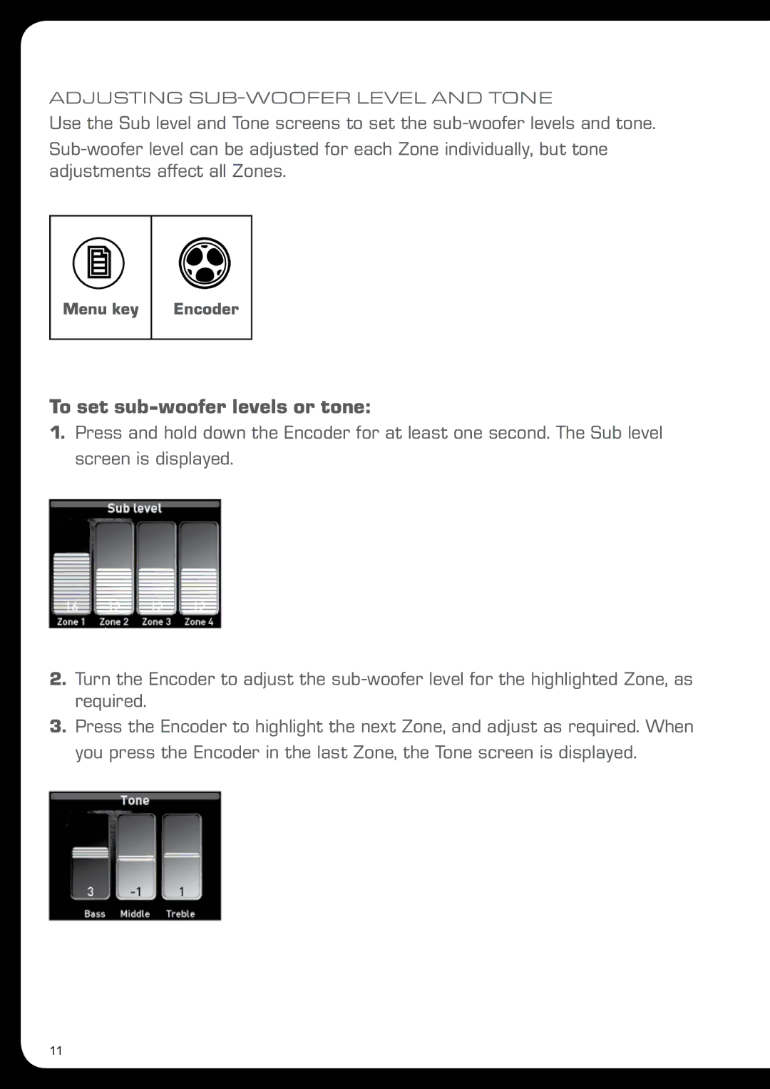 Fusion MS-IP700 manual To set sub-woofer levels or tone 