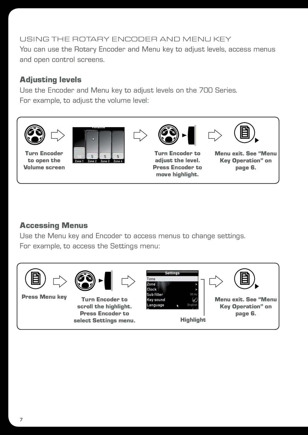 Fusion MS-IP700 manual Adjusting levels, Accessing Menus 