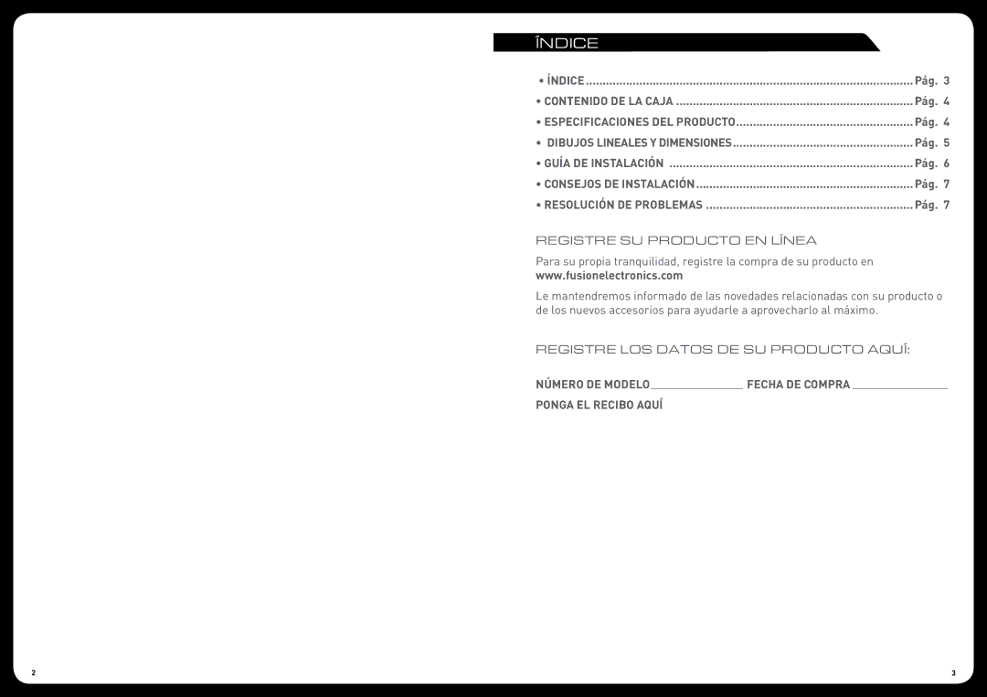 Fusion MS-OS420 manual Índice, Especificaciones DEL Producto Pág 