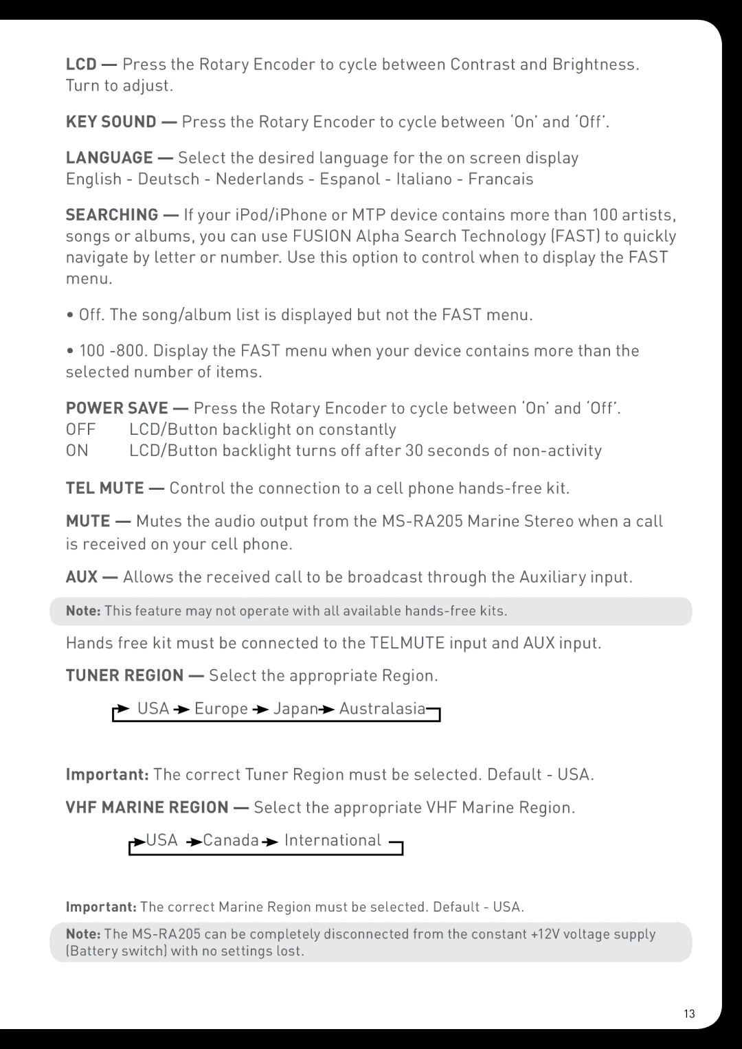 Fusion MS-RA205 installation manual Off 