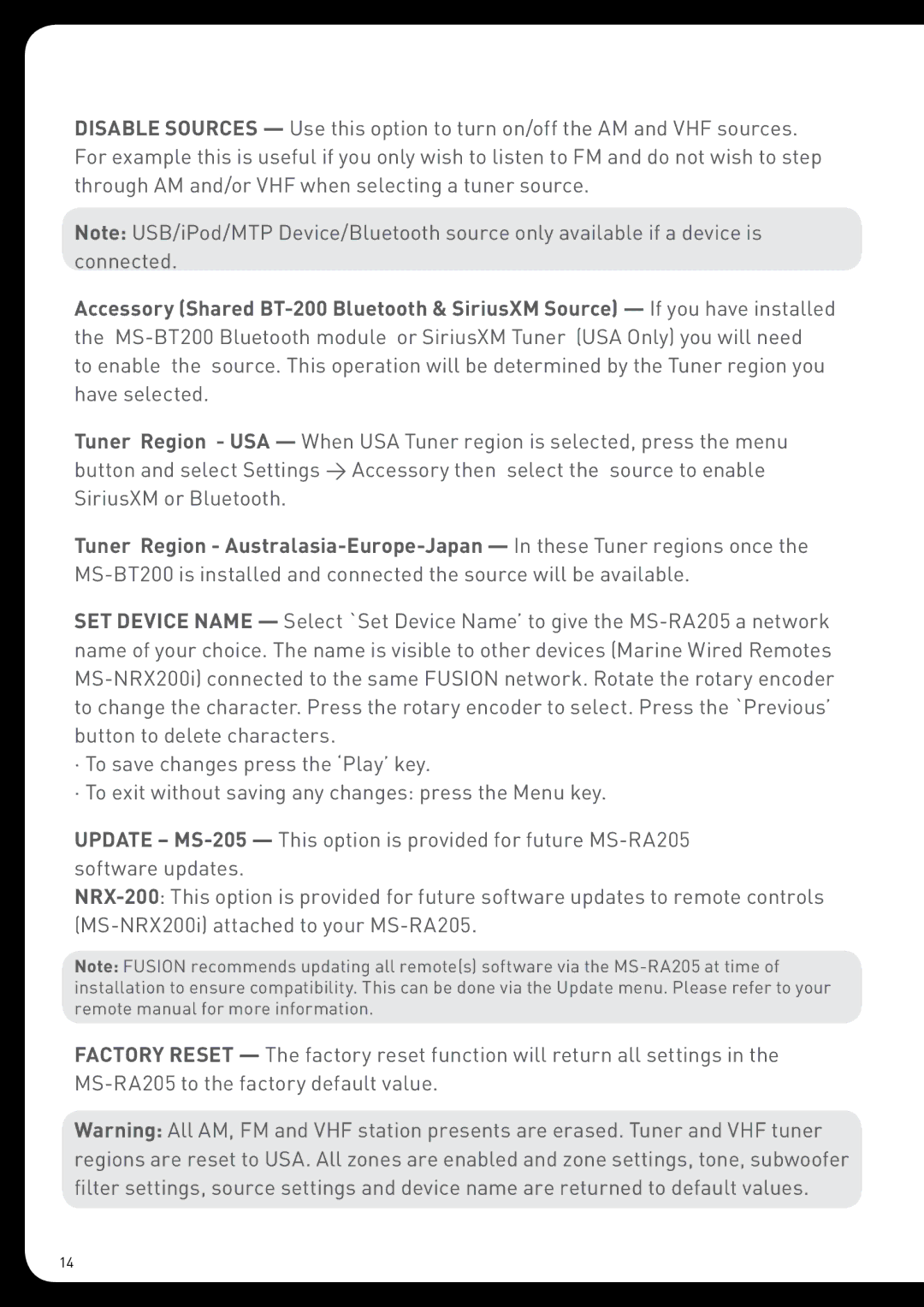 Fusion MS-RA205 installation manual 