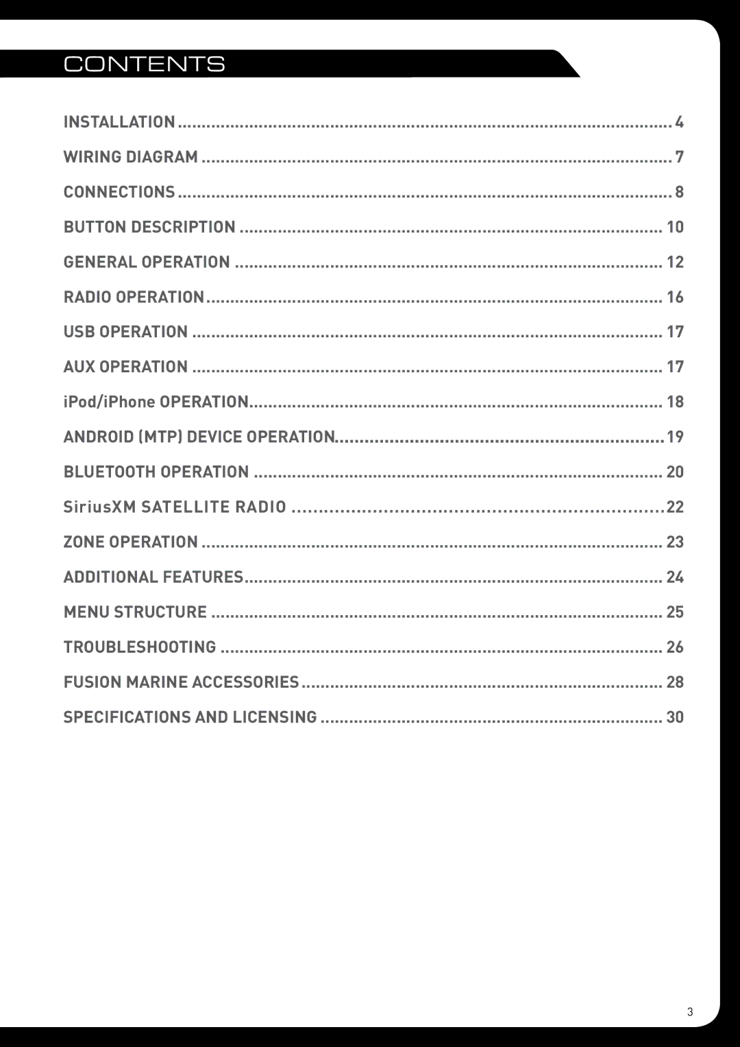 Fusion MS-RA205 installation manual Contents 