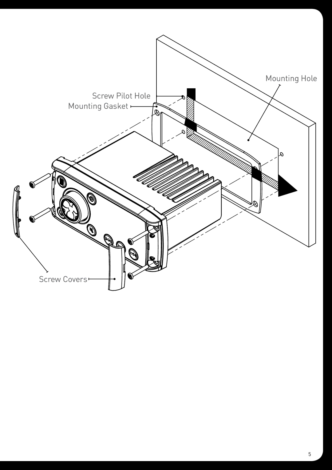 Fusion MS-RA205 installation manual Mounting Hole Screw Pilot Hole Mounting Gasket Screw Covers 