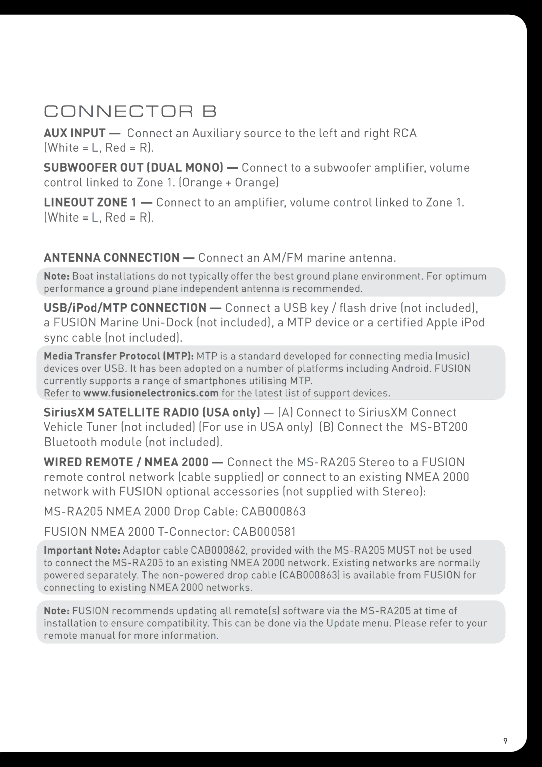 Fusion MS-RA205 installation manual Connector B 