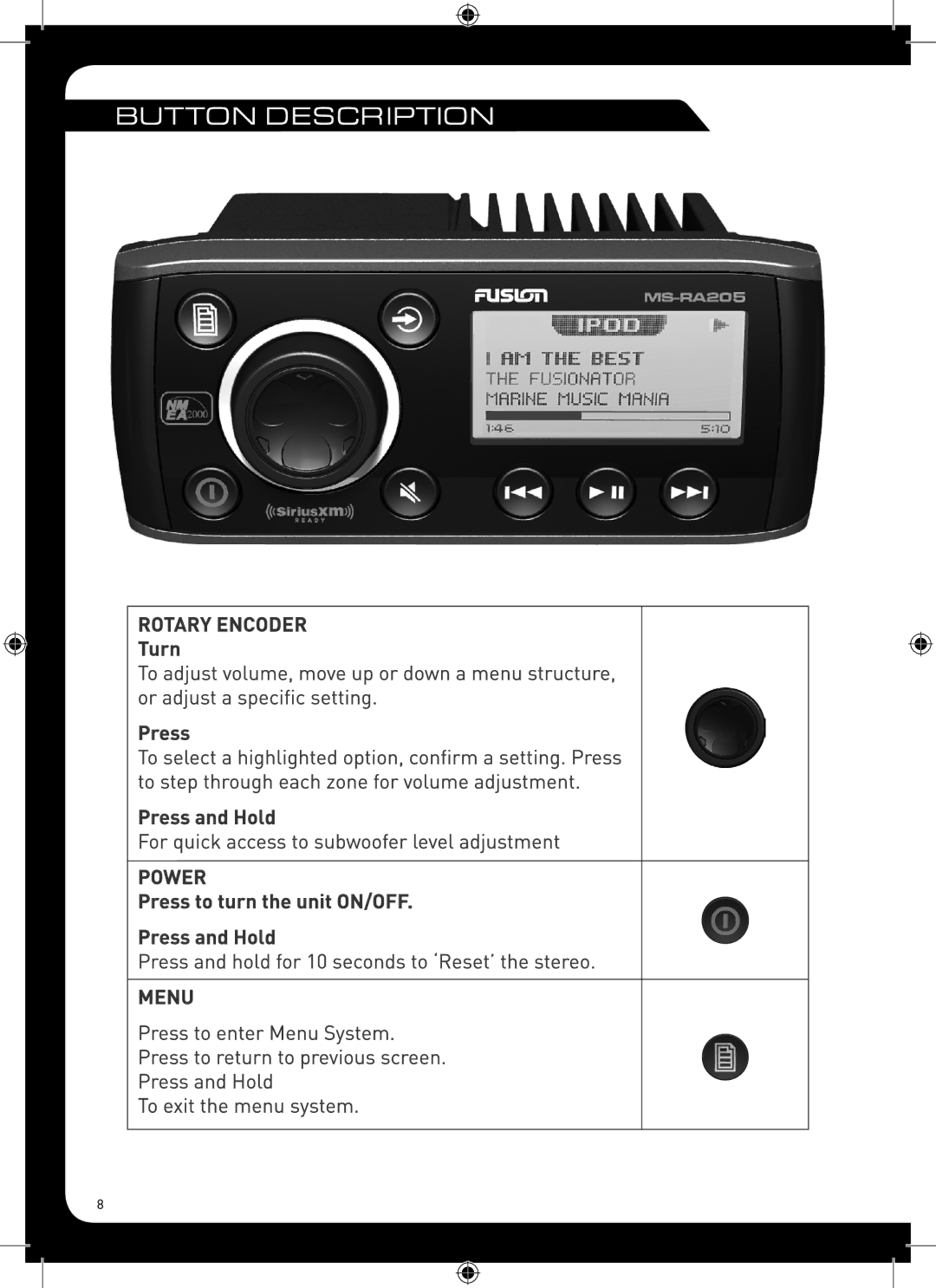 Fusion MS-RA205 manual 