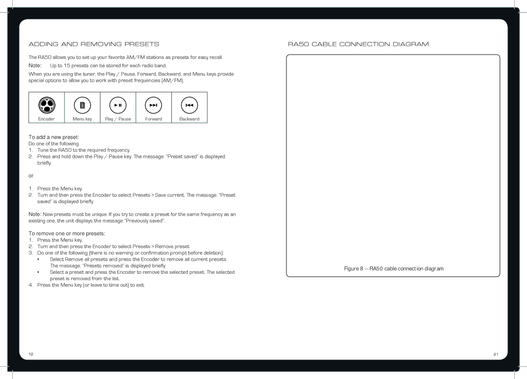 Fusion MS-RA50 specifications Adding and Removing Presets, To add a new preset, To remove one or more presets 