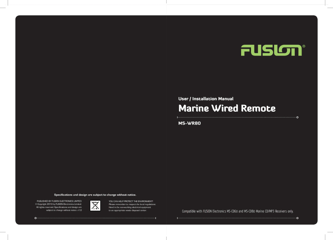 Fusion MS-WR80 installation manual Marine Wired Remote 