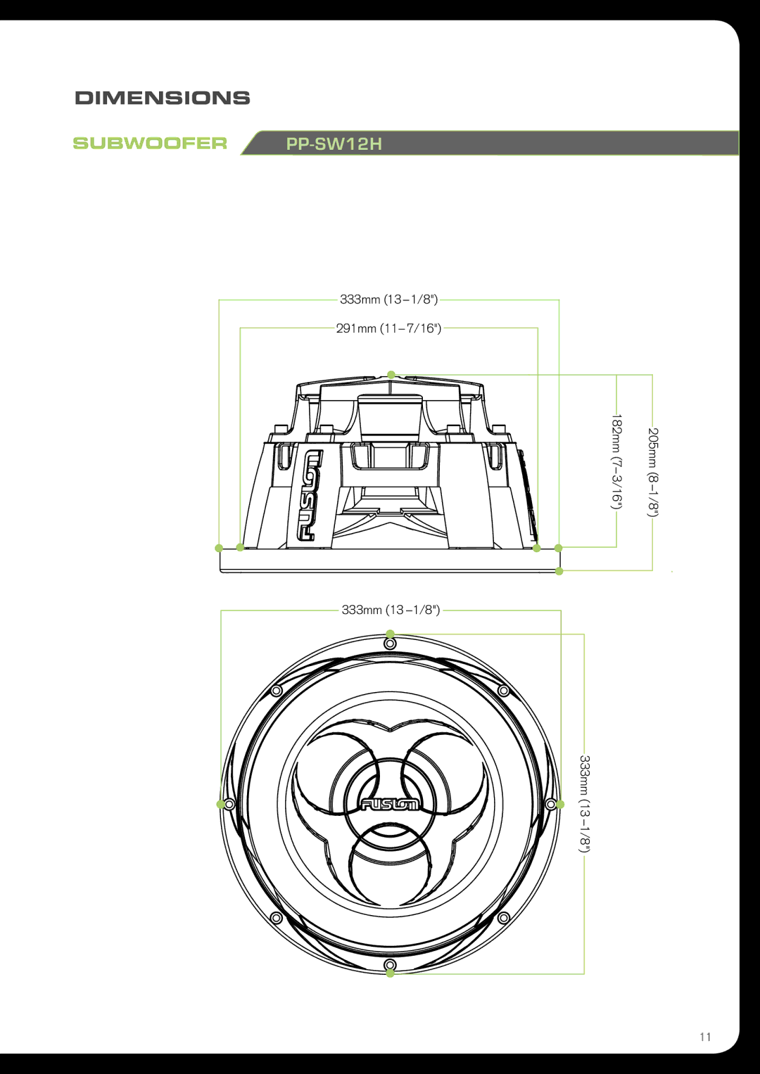 Fusion PPSW10E, PPSW12H, PPSW15E, PPSW15H, PPSW12E, PPSW10H manual Subwoofer PP-SW12H 