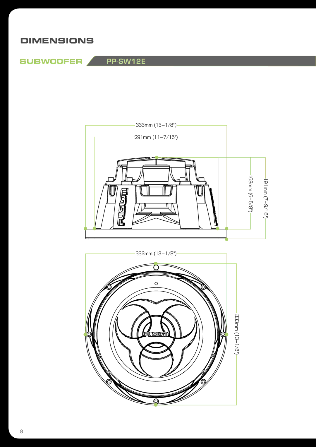 Fusion PPSW15H, PPSW12H, PPSW15E, PPSW12E, PPSW10H, PPSW10E manual SUBW00FER PP-SW12E 