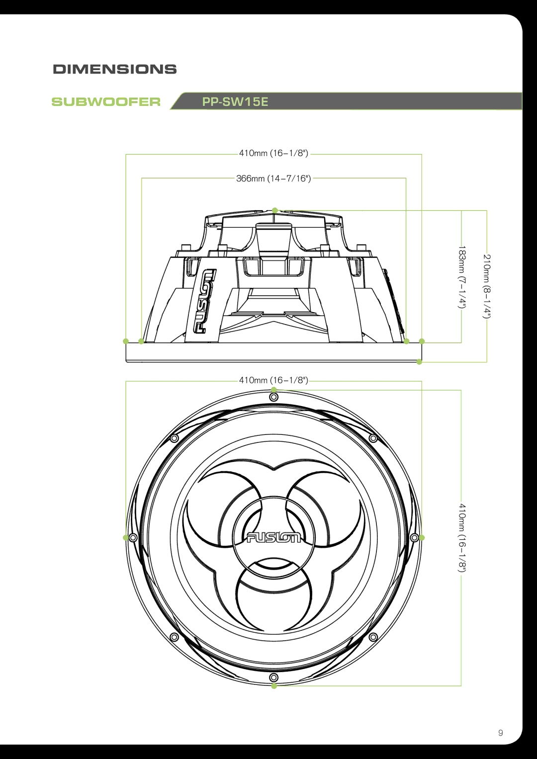 Fusion PPSW12E, PPSW12H, PPSW15E, PPSW15H, PPSW10H, PPSW10E manual Subwoofer PP-SW15E 