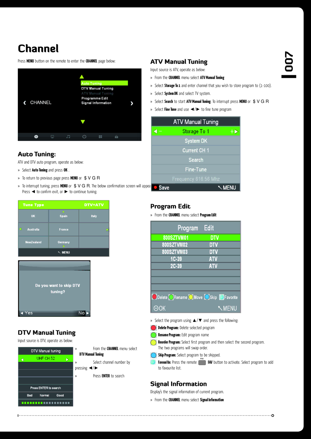 Fusion TV-M220DVD, TV-M190DVD, TV-M160DVD installation manual Channel, 007 