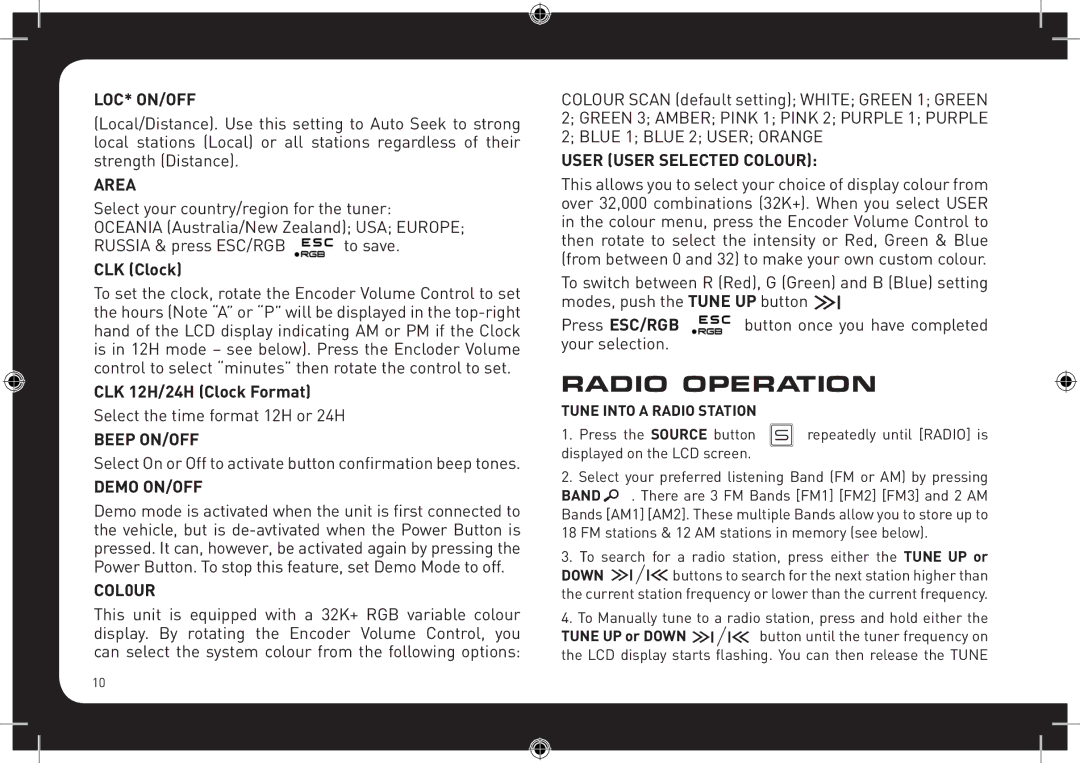 Fusionbrands CA-CD700 instruction manual Radio Operation 