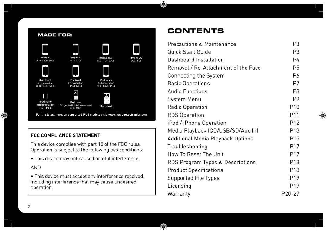 Fusionbrands CA-CD700 instruction manual Contents 