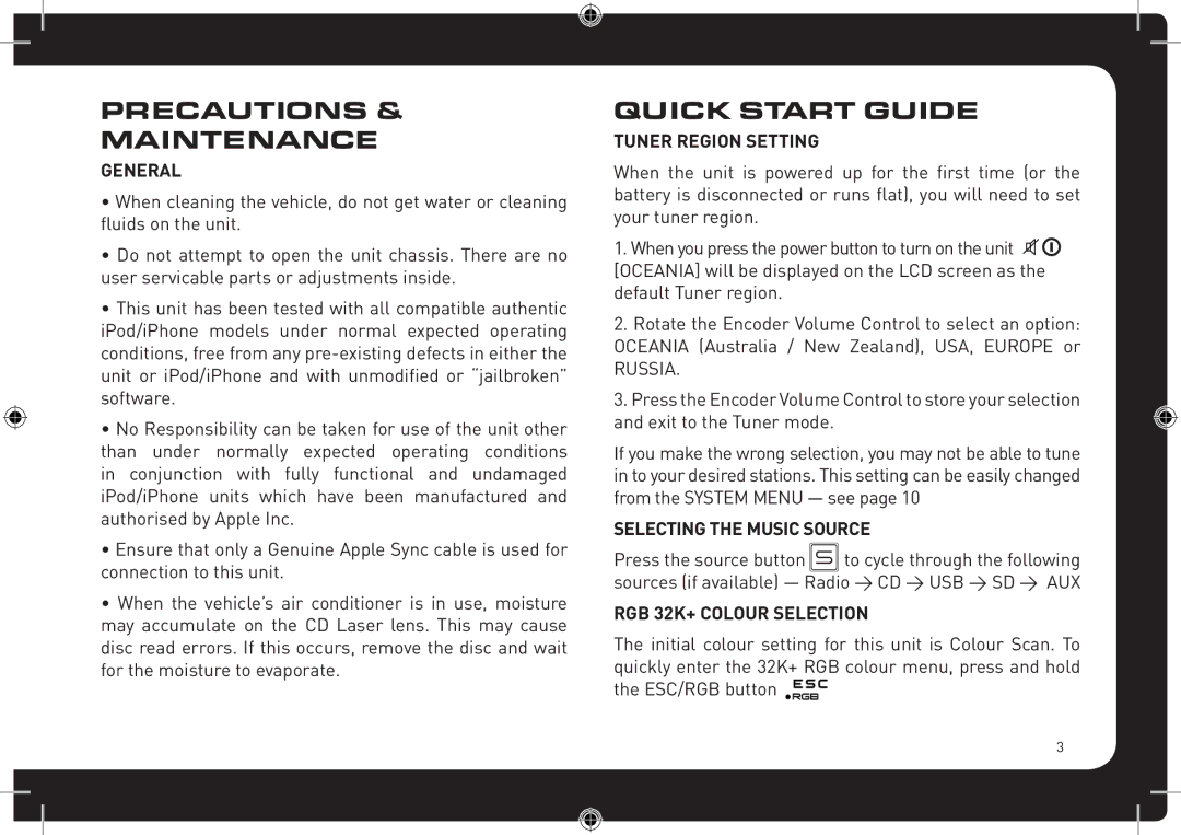 Fusionbrands CA-CD700 instruction manual Precautions Maintenance, Quick Start Guide 