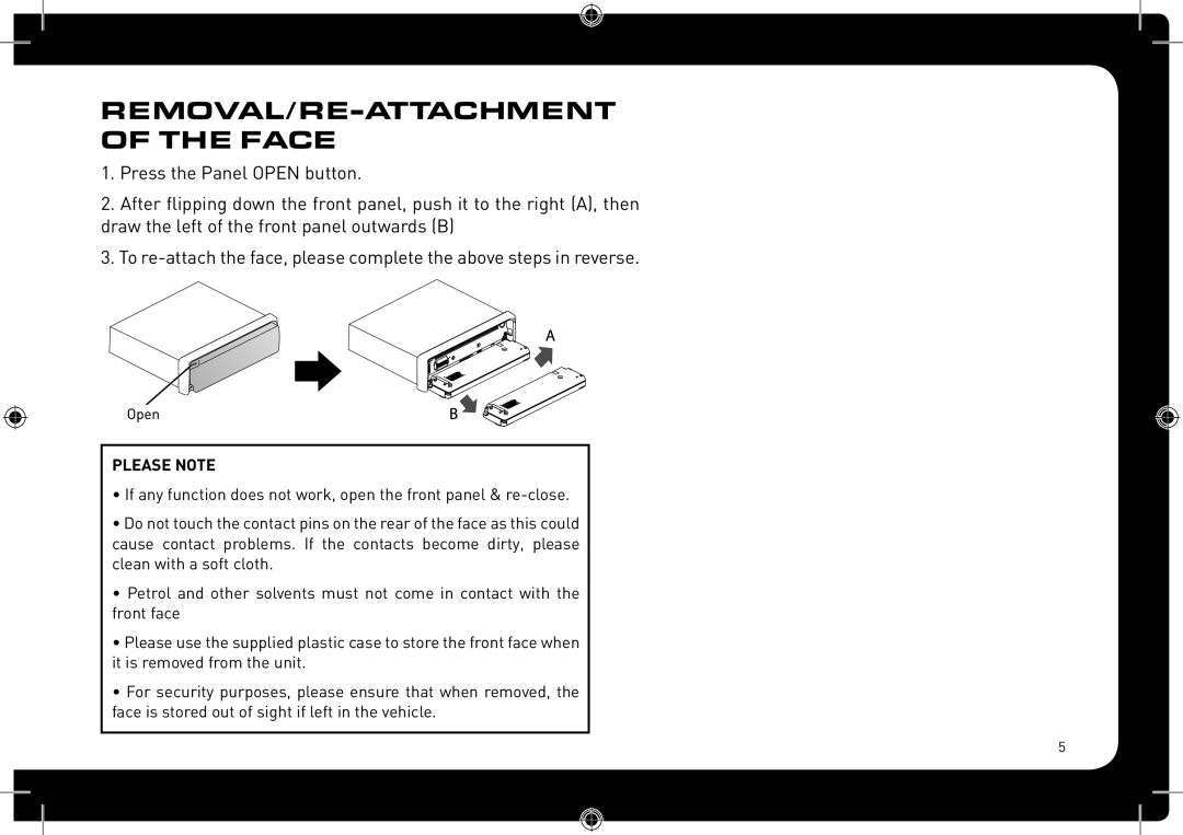 Fusionbrands CA-CD700 instruction manual REMOVAL/RE-ATTACHMENT of the Face, Please Note 