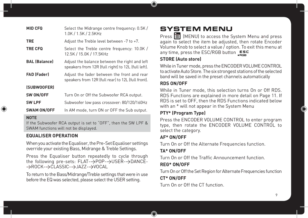 Fusionbrands CA-CD700 instruction manual System Menu 