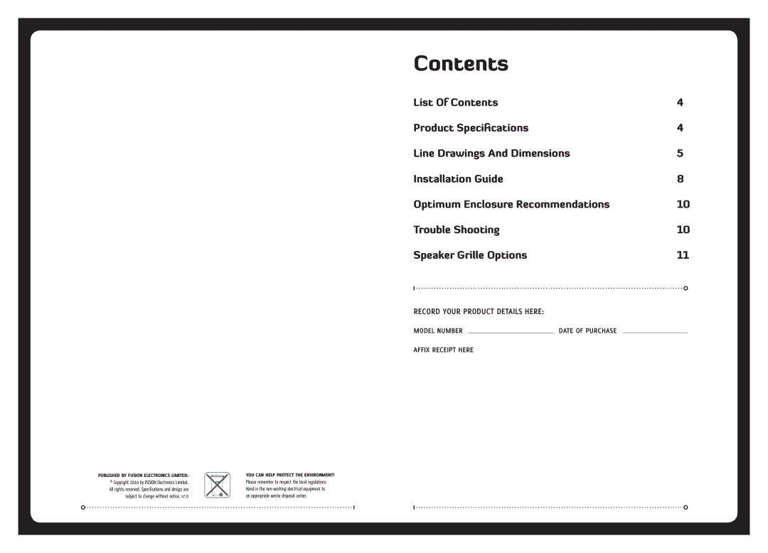 Fusionbrands MS-FR602, MS-FR702, MS-FR402 installation manual Contents 