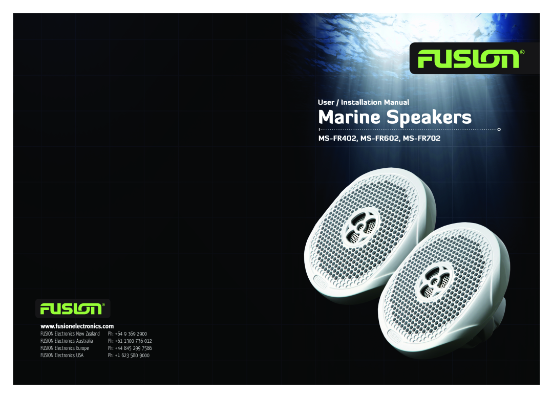 Fusionbrands installation manual Marine Speakers, User / Installation Manual, MS-FR402, MS-FR602, MS-FR702, Ph +64, 845 