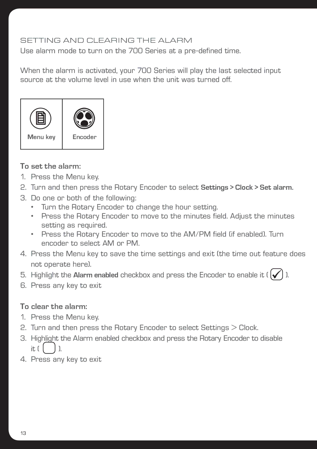 Fusionbrands MS-IP700i, MS-AV700i manual To set the alarm, To clear the alarm 