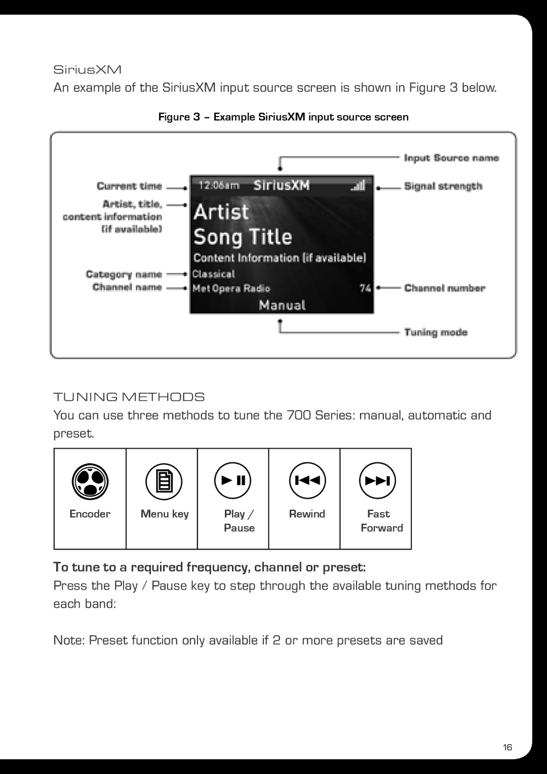 Fusionbrands MS-AV700i, MS-IP700i manual To tune to a required frequency, channel or preset, SiriusXM 