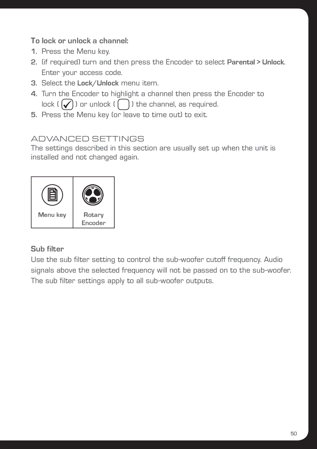 Fusionbrands MS-AV700i, MS-IP700i manual To lock or unlock a channel, Sub filter 