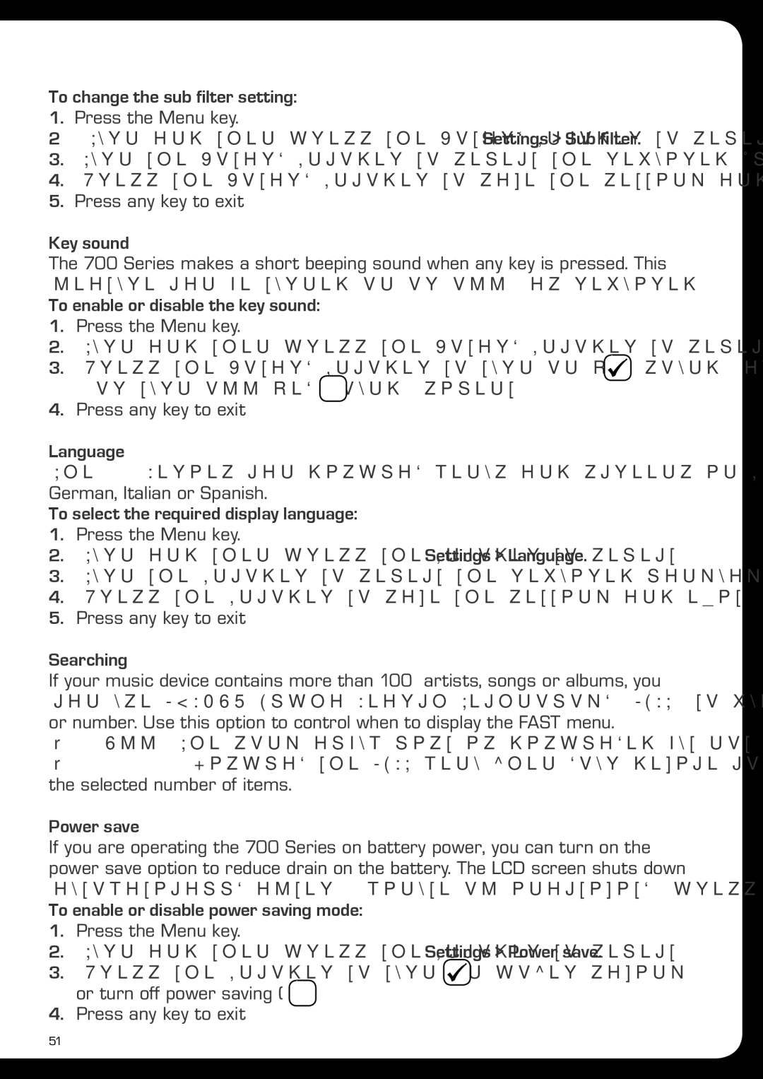 Fusionbrands MS-IP700i manual To change the sub filter setting, Key sound, To enable or disable the key sound, Language 