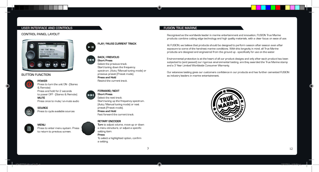 Fusionbrands MS-NRX200 specifications Fusion True Marine 