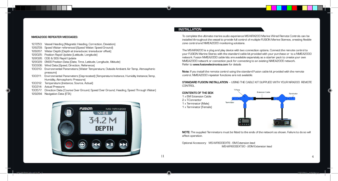 Fusionbrands MS-NRX200 specifications Installation, NMEA2000 Repeater Messages, Contents of the BOX 