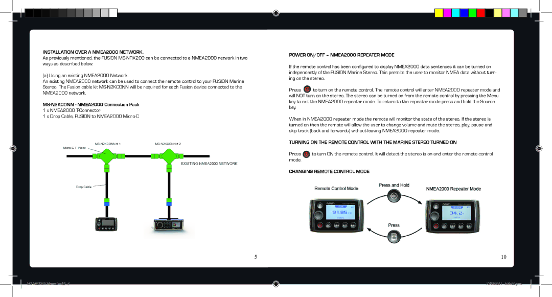 Fusionbrands MS-NRX200 specifications Installation Over a NMEA2000 Network, MS-N2KCONN NMEA2000 Connection Pack 