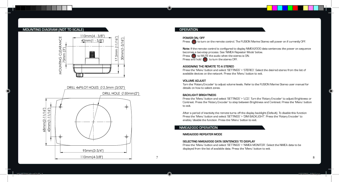 Fusionbrands MS-NRX200 specifications Mounting Diagram not to Scale Operation, NMEA2000 Operation, Power ON/OFF 