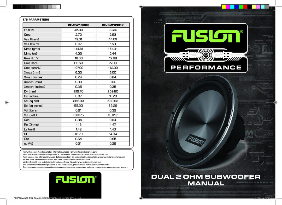 Fusionbrands PF-SW100D2 PF-SW120D2 manual 