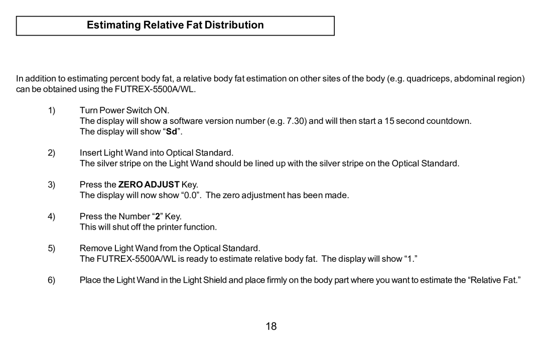 Futrex 5500A/WL manual Estimating Relative Fat Distribution 