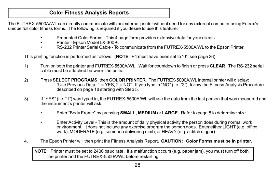 Futrex 5500A/WL manual Color Fitness Analysis Reports 