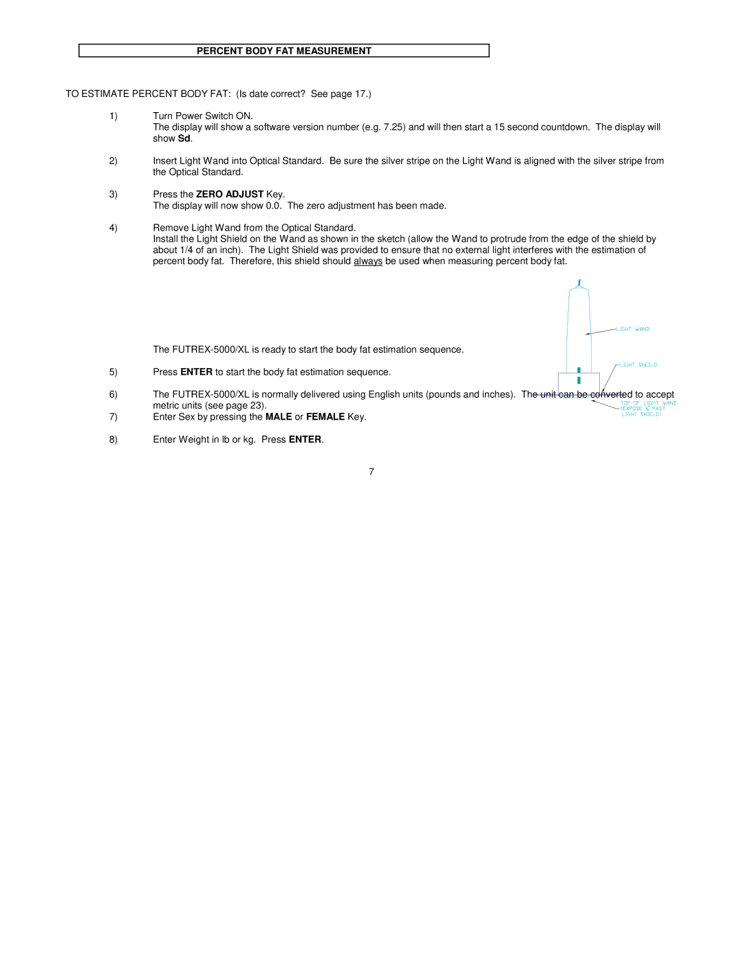 Futrex Futrex -5000/XL manual Percent Body FAT Measurement 