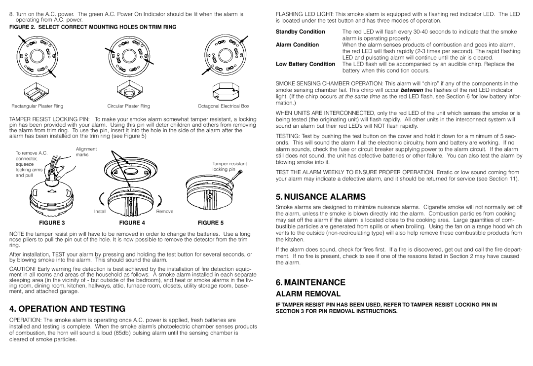 Fyrnetics PE120 manual Operation and Testing, Nuisance Alarms, Maintenance, Alarm Removal 