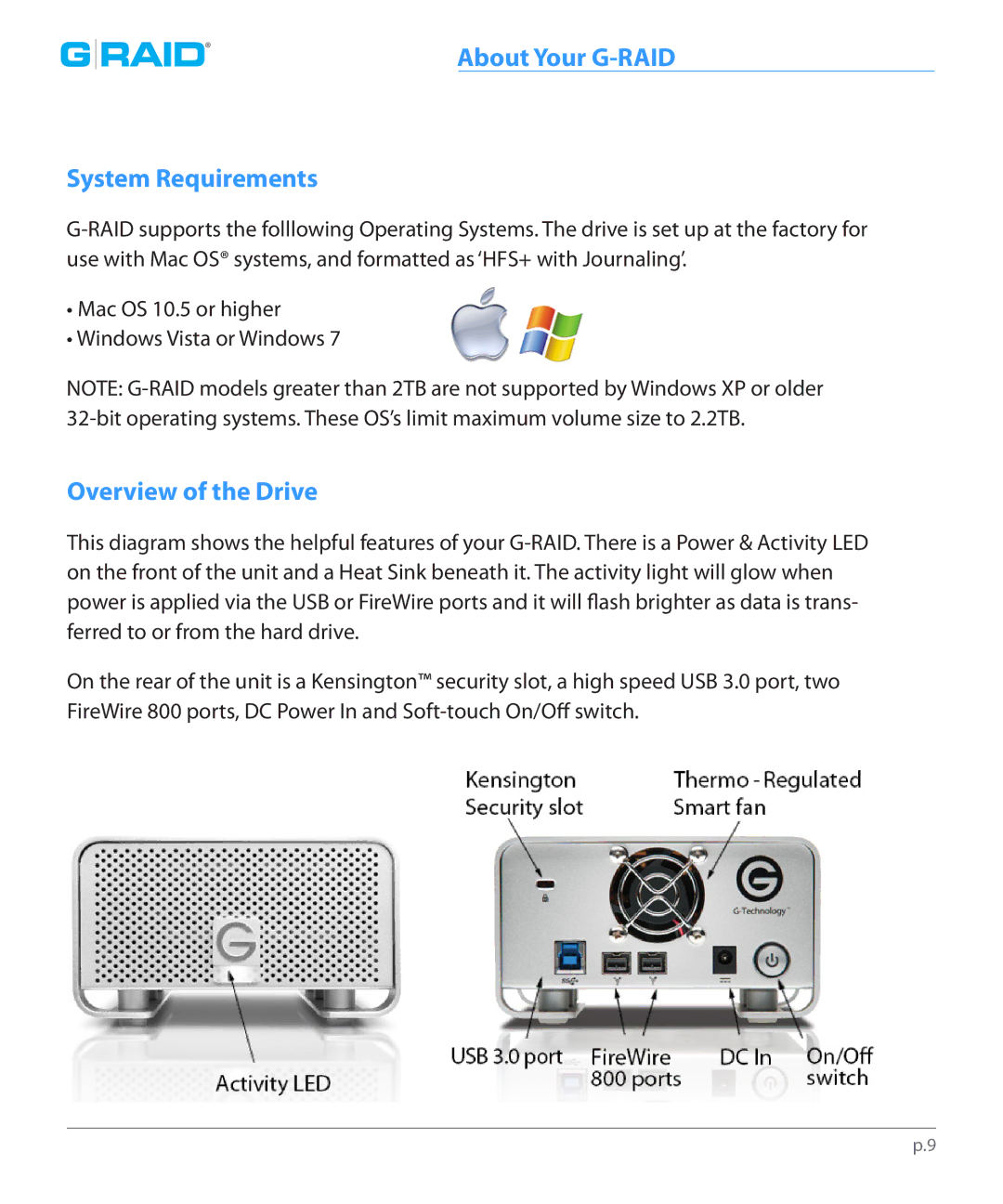 G-Technology 0G00273 manual About Your G-RAID System Requirements, Overview of the Drive 