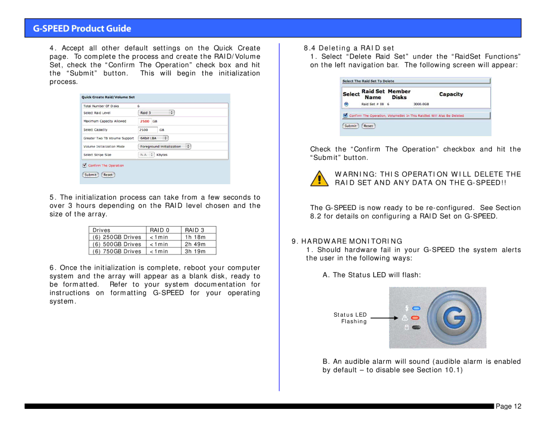 G-Technology 0G01868 warranty Deleting a RAID set, Hardware Monitoring 