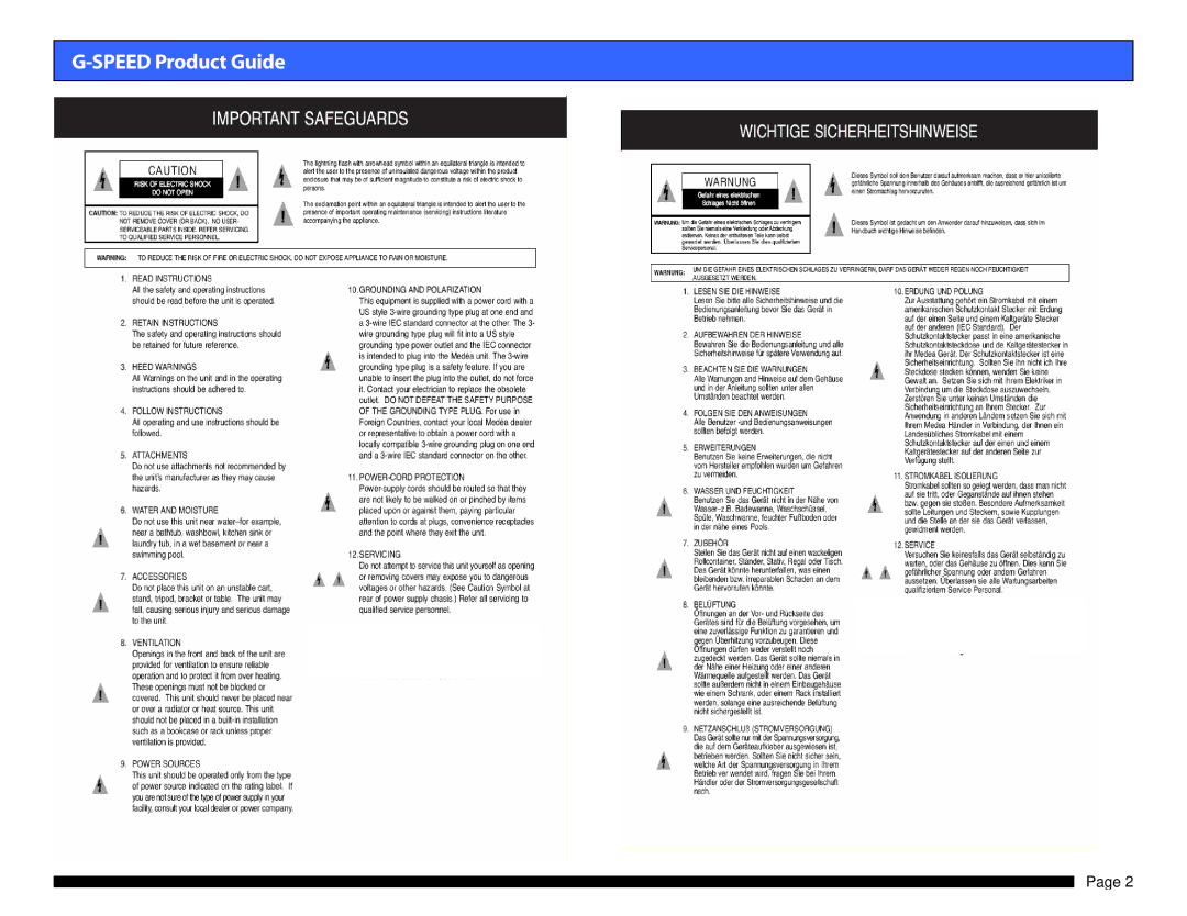 G-Technology 0G01868 warranty Speed Product Guide 