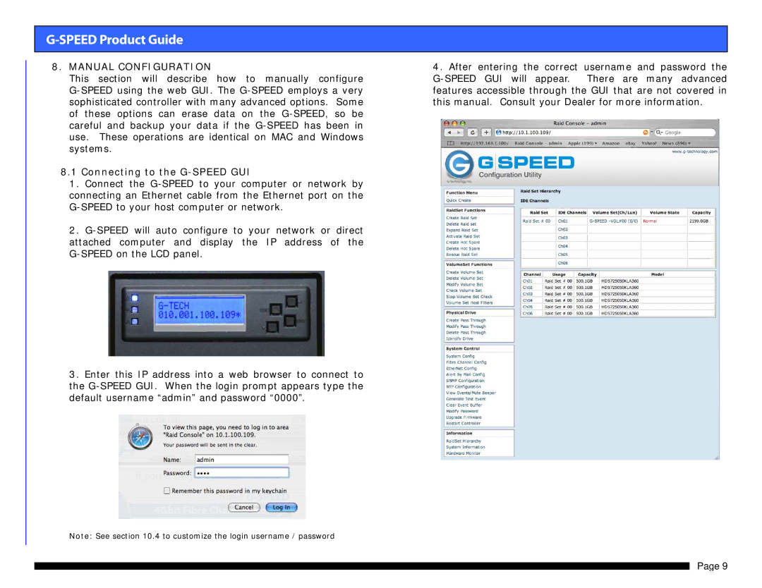 G-Technology 0G01868 warranty Manual Configuration, Connecting to the G-SPEED GUI 