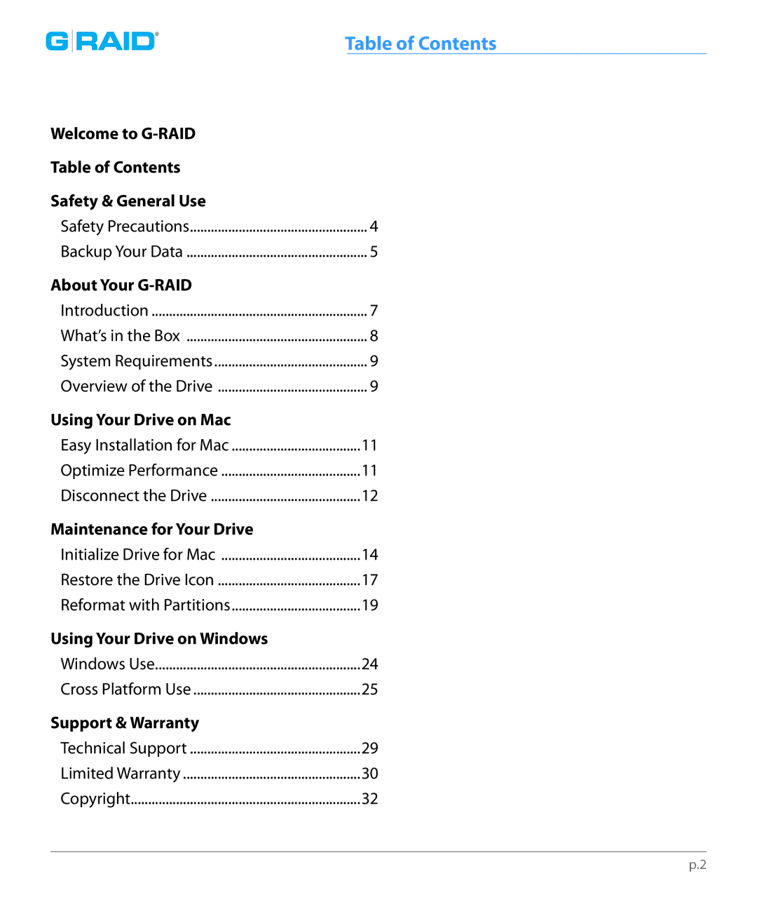 G-Technology 0G02289 manual Table of Contents 