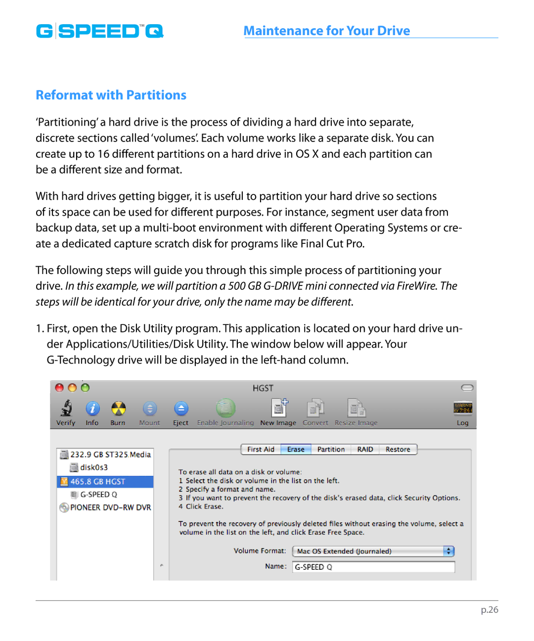 G-Technology 0G02319 manual Reformat with Partitions 