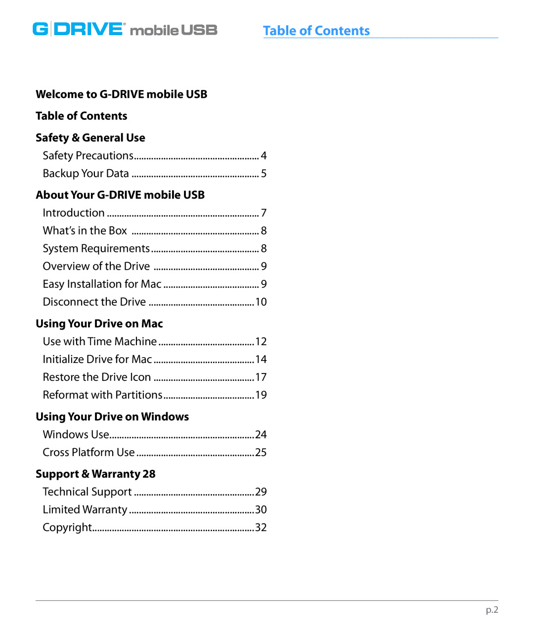 G-Technology 0G02428 manual Drive, Table of Contents 