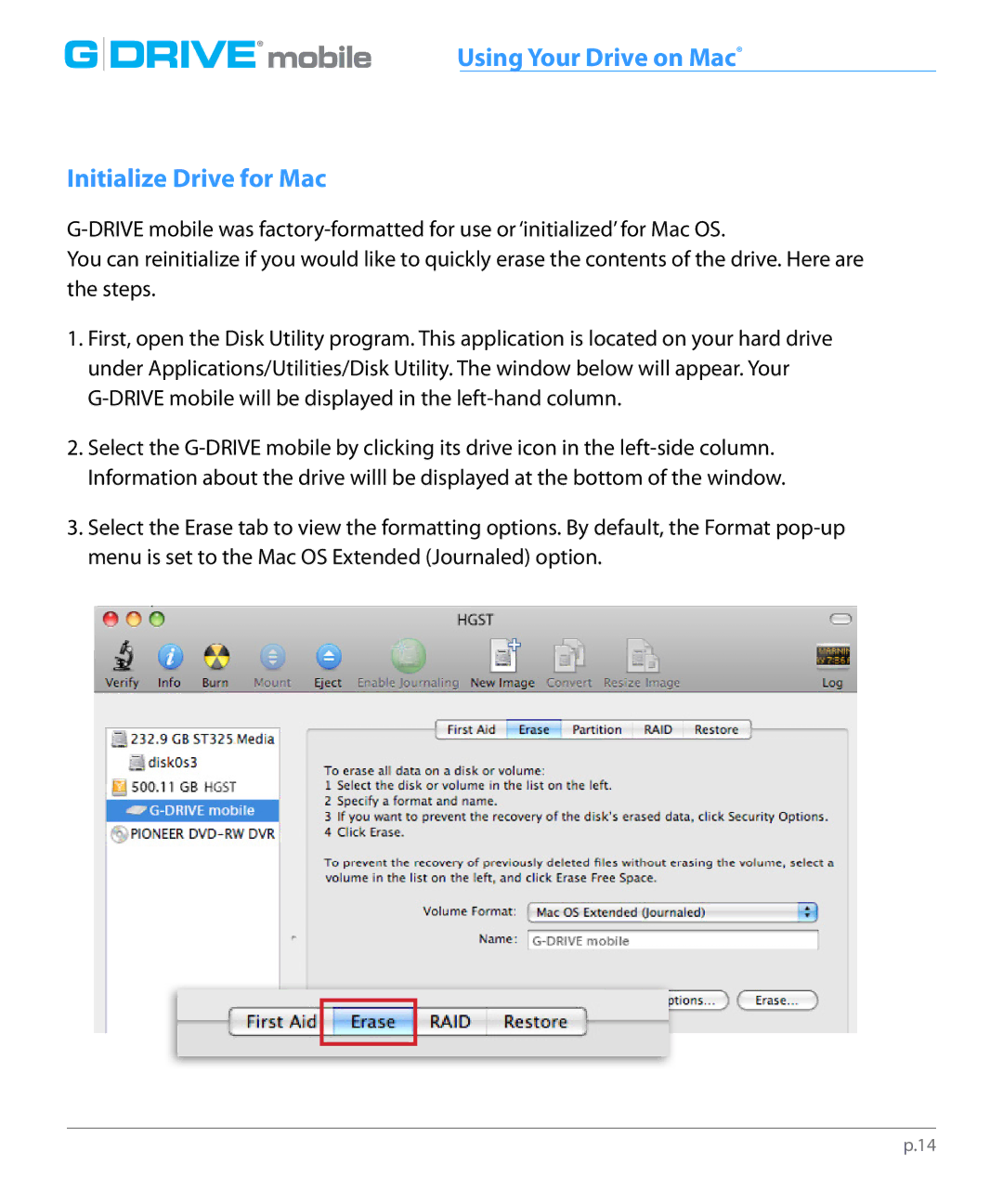 G-Technology 0G02529 manual Initialize Drive for Mac 