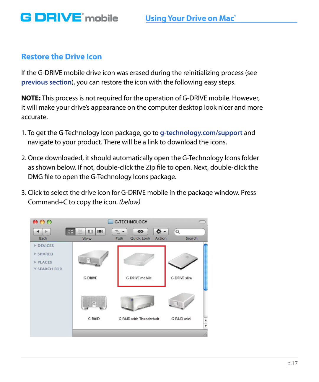 G-Technology 0G02529 manual Restore the Drive Icon 