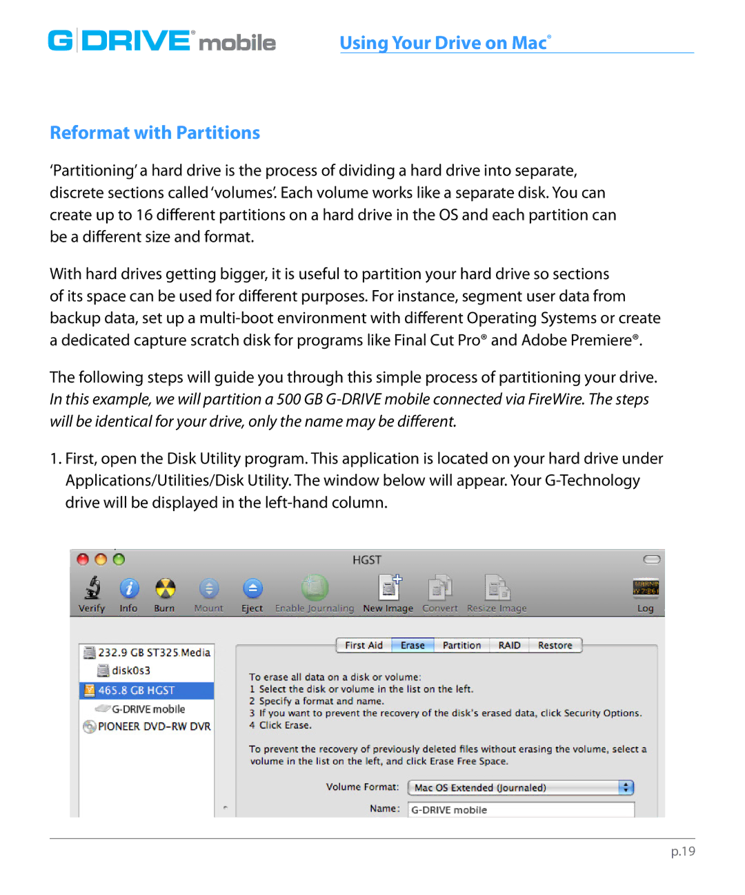 G-Technology 0G02529 manual Reformat with Partitions 